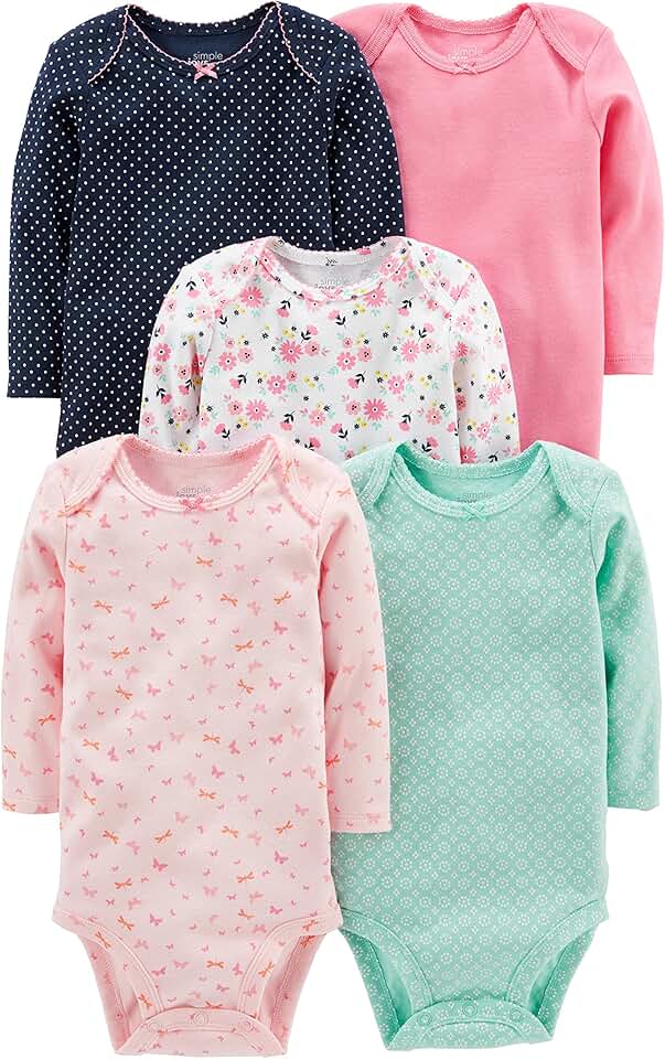 Five-pack long-sleeve bodysuits for baby girls