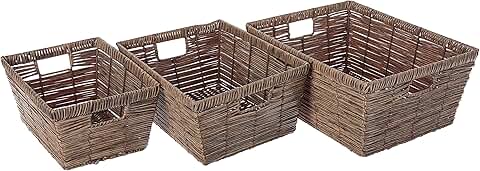 Set of 3 distressed rattique storage baskets