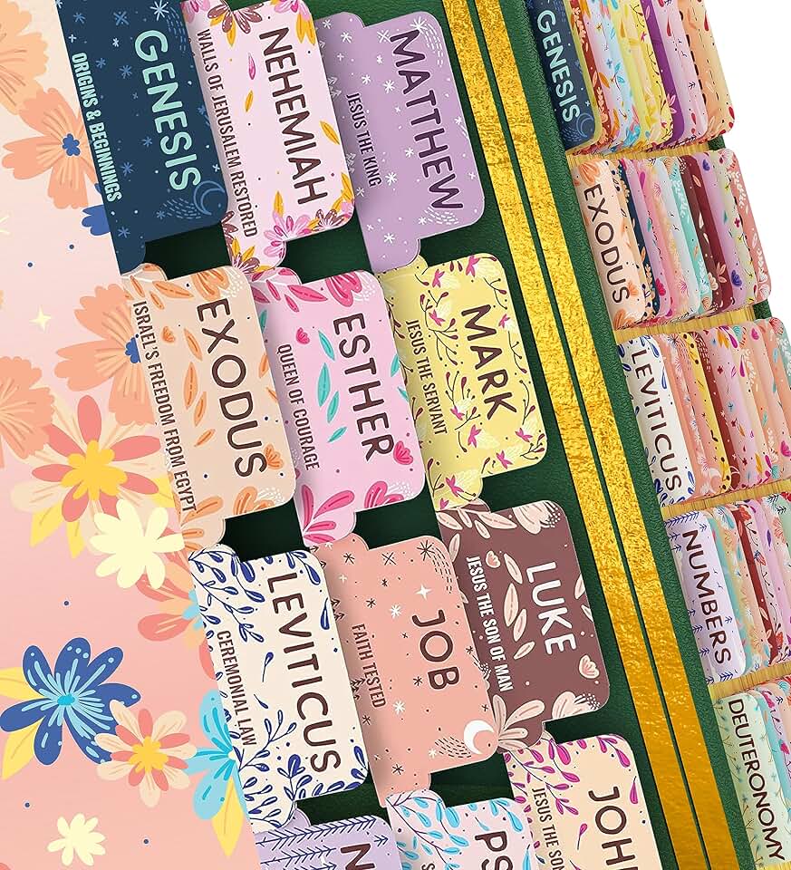 Gold Bible Tabs for Women Study Bible with Floral Design