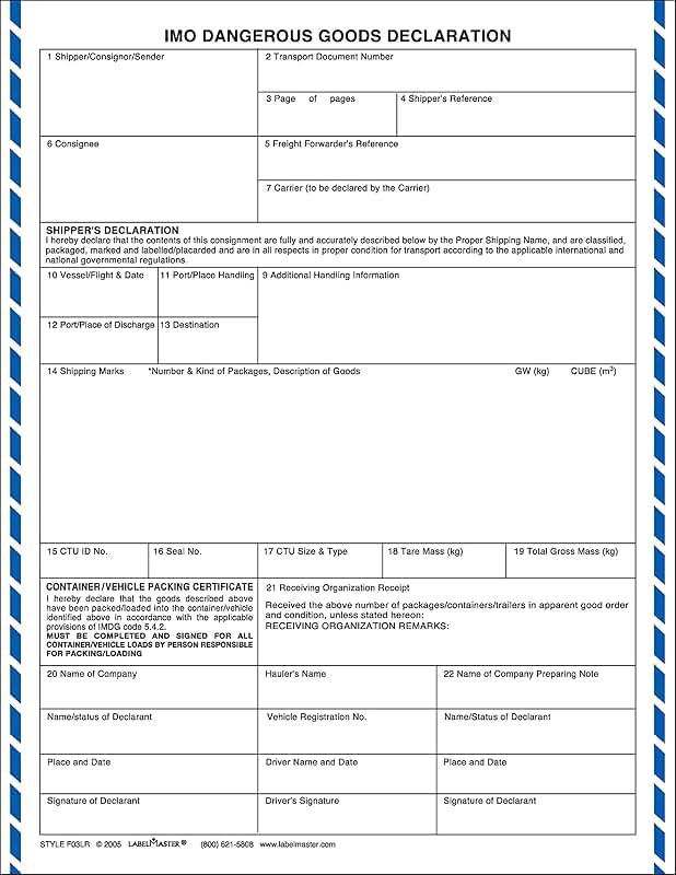 Dangerous Goods Declaration Form, Laser, Pack of 100