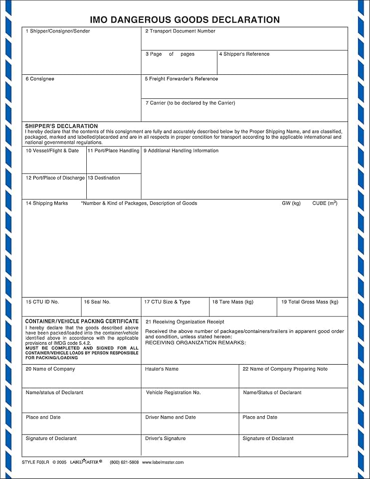 Dangerous Goods Declaration Form, Laser, Pack of 100