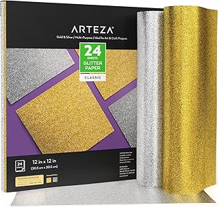 Gold and Silver Glitter Paper, 24 Sheets, 12x12 Inches