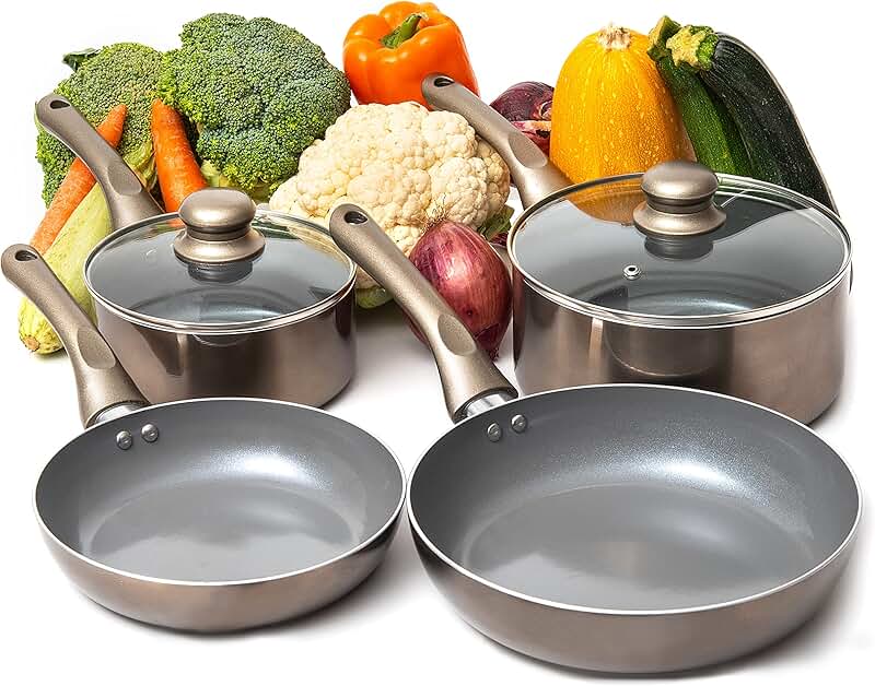 Dark Grey Nonstick Cookware Set with Glass Lids