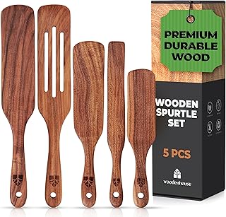 Set of 5 Wooden Teak Spurtles for Cooking and Serving