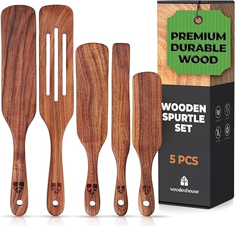 Set of 5 Wooden Teak Spurtles for Cooking and Serving