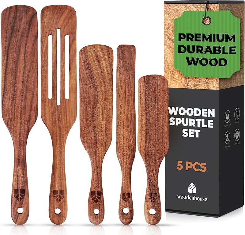 Set of 5 Wooden Teak Spurtles for Cooking and Serving