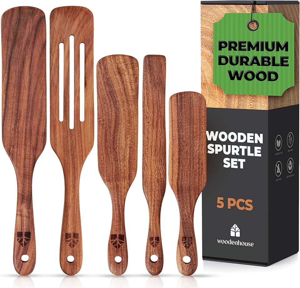 Set of 5 Wooden Teak Spurtles for Cooking and Serving