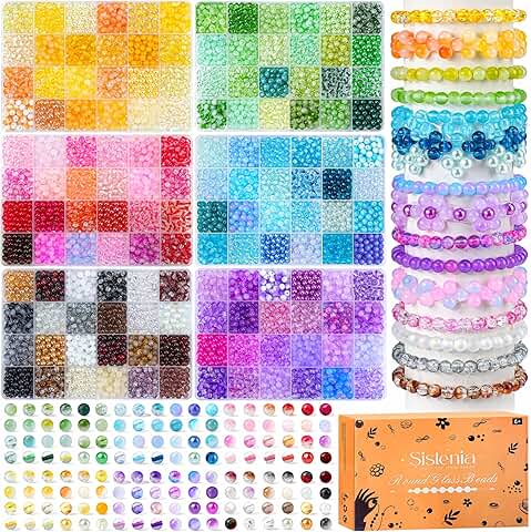 7200pcs 6mm Glass Beads for Jewelry Making, 144 Colors