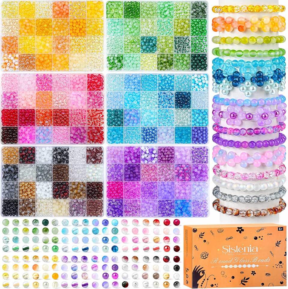 7200pcs 6mm Glass Beads for Jewelry Making, 144 Colors