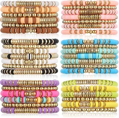 Set of 40 Colorful Beaded Surf Bracelets for Girls and Women