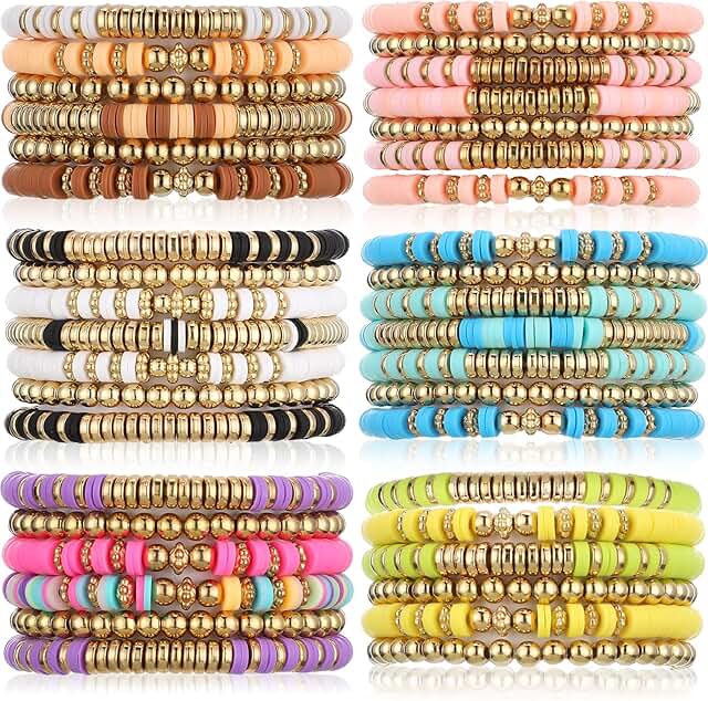 Set of 40 Colorful Beaded Surf Bracelets for Girls and Women
