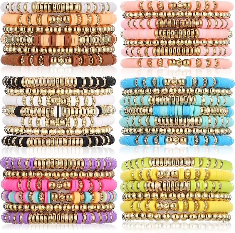 Set of 40 Colorful Beaded Surf Bracelets for Girls and Women
