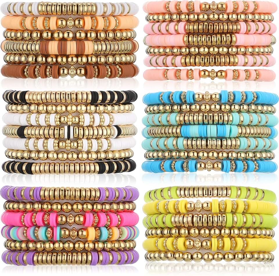 Set of 40 Colorful Beaded Surf Bracelets for Girls and Women
