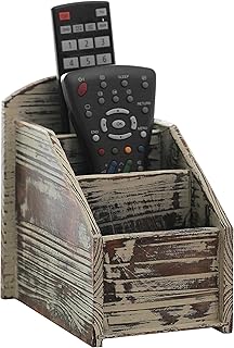 Rustic Wood Remote Control Holder with 3 Compartments
