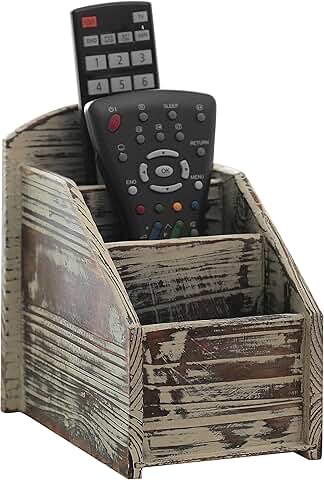 Rustic Wood Remote Control Holder with 3 Compartments
