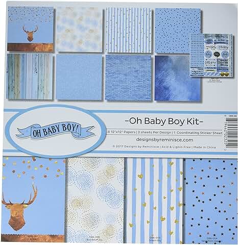 Oh Baby Boy Scrapbook Collection Kit, Multicolor, 12x12 inches