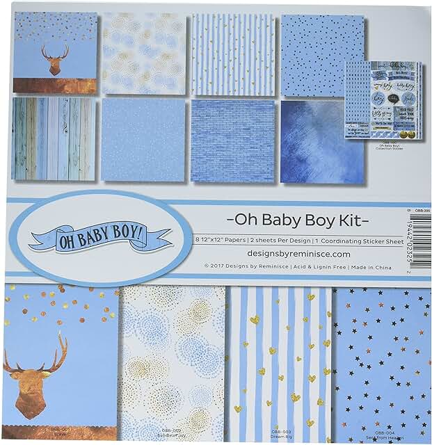 Oh Baby Boy Scrapbook Collection Kit, Multicolor, 12x12 inches