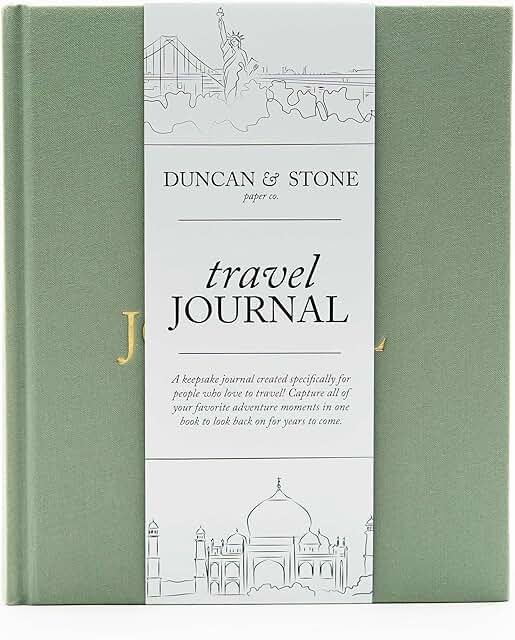 Elegant Sage Green Travel Journal for 15 Trips
