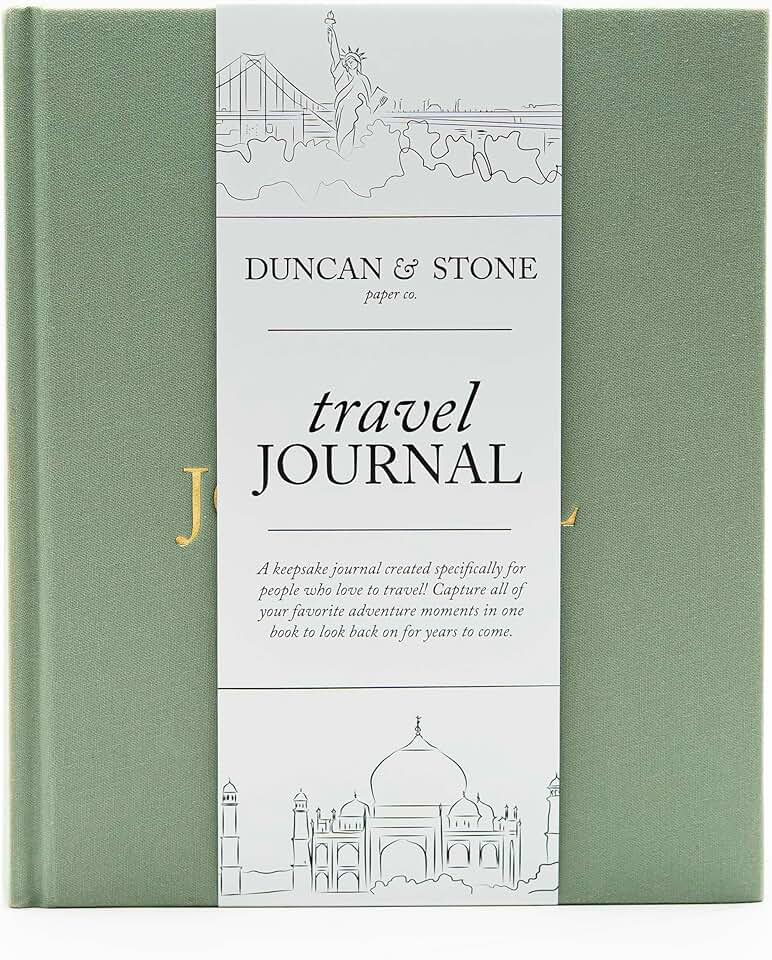 Elegant Sage Green Travel Journal for 15 Trips