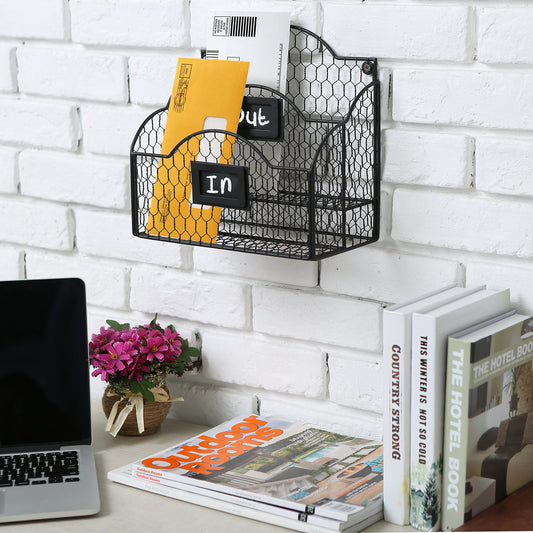 Metal Wire Desk Organizer with 2 Compartments