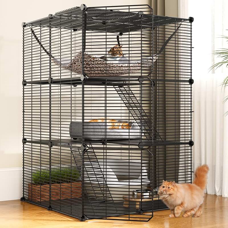 Indoor Cat Cage with Hammock for Small Pets