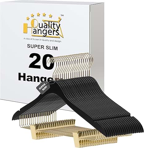 Set of 20 Black Wooden 16.5" Ultra Thin Hangers with Swivel Hook