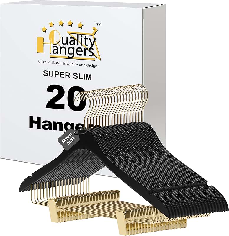 Set of 20 Black Wooden 16.5" Ultra Thin Hangers with Swivel Hook