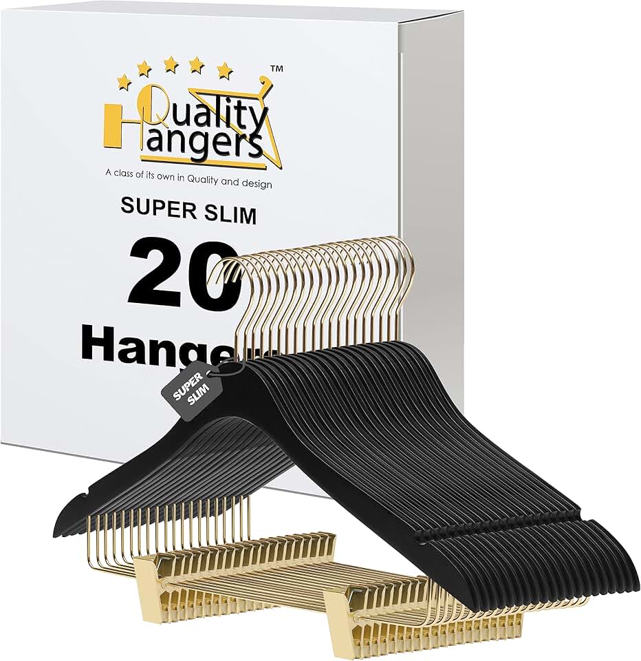 Set of 20 Black Wooden 16.5" Ultra Thin Hangers with Swivel Hook