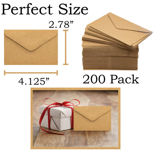Small Kraft Envelopes, 200 Pack, 4.125” x 2.78”