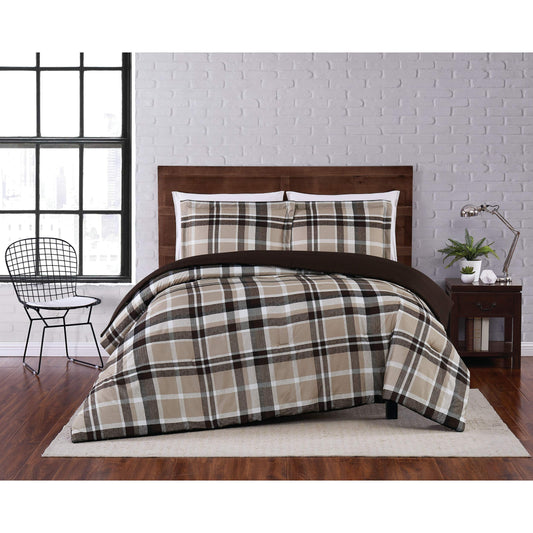 Truly Soft Paulette Plaid Comforter Set, Full/Queen, Taupe