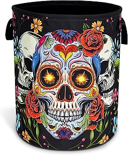Foldable Skeleton Print Laundry Basket with Handle