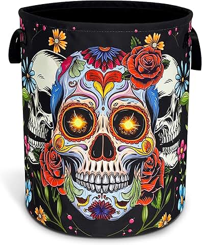 Foldable Skeleton Print Laundry Basket with Handle