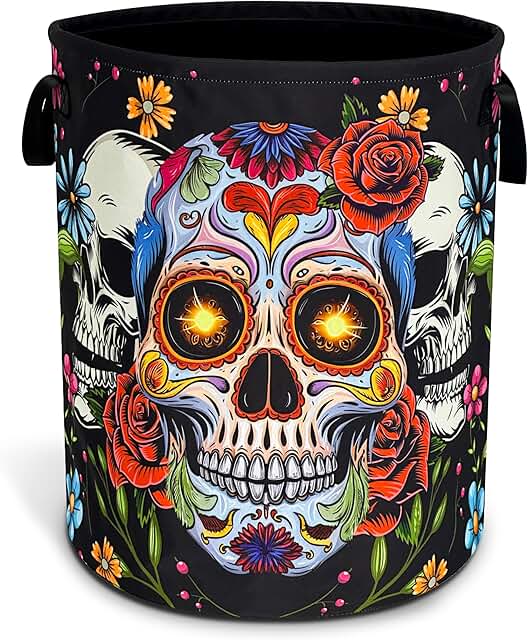 Foldable Skeleton Print Laundry Basket with Handle