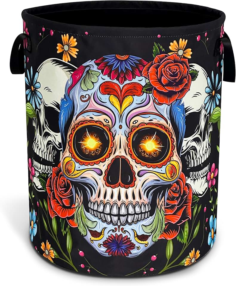 Foldable Skeleton Print Laundry Basket with Handle