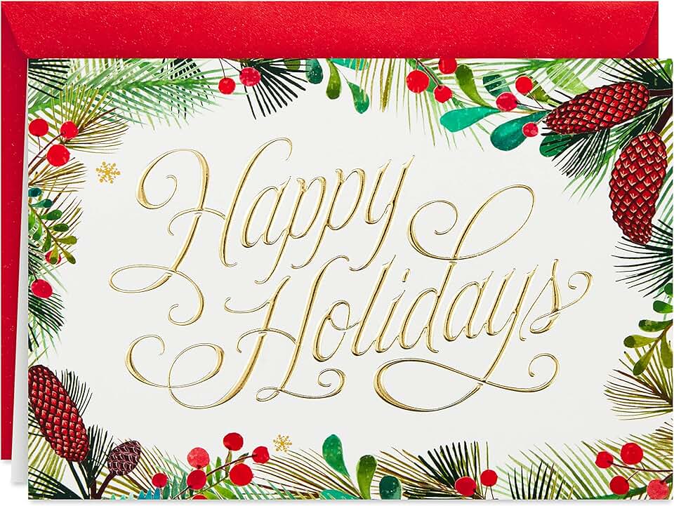 Festive Greenery Holiday Cards Set with Envelopes