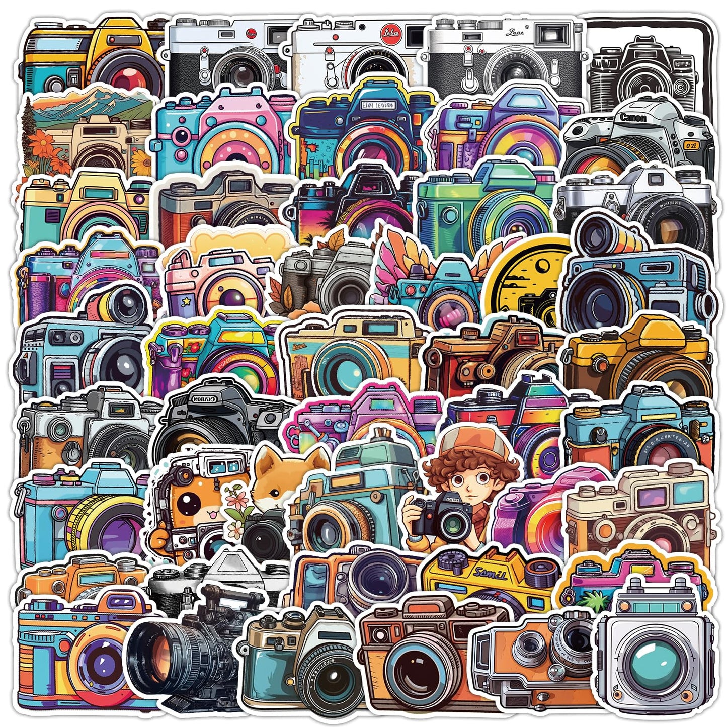 50 Vintage Camera Stickers for Water Bottles and More