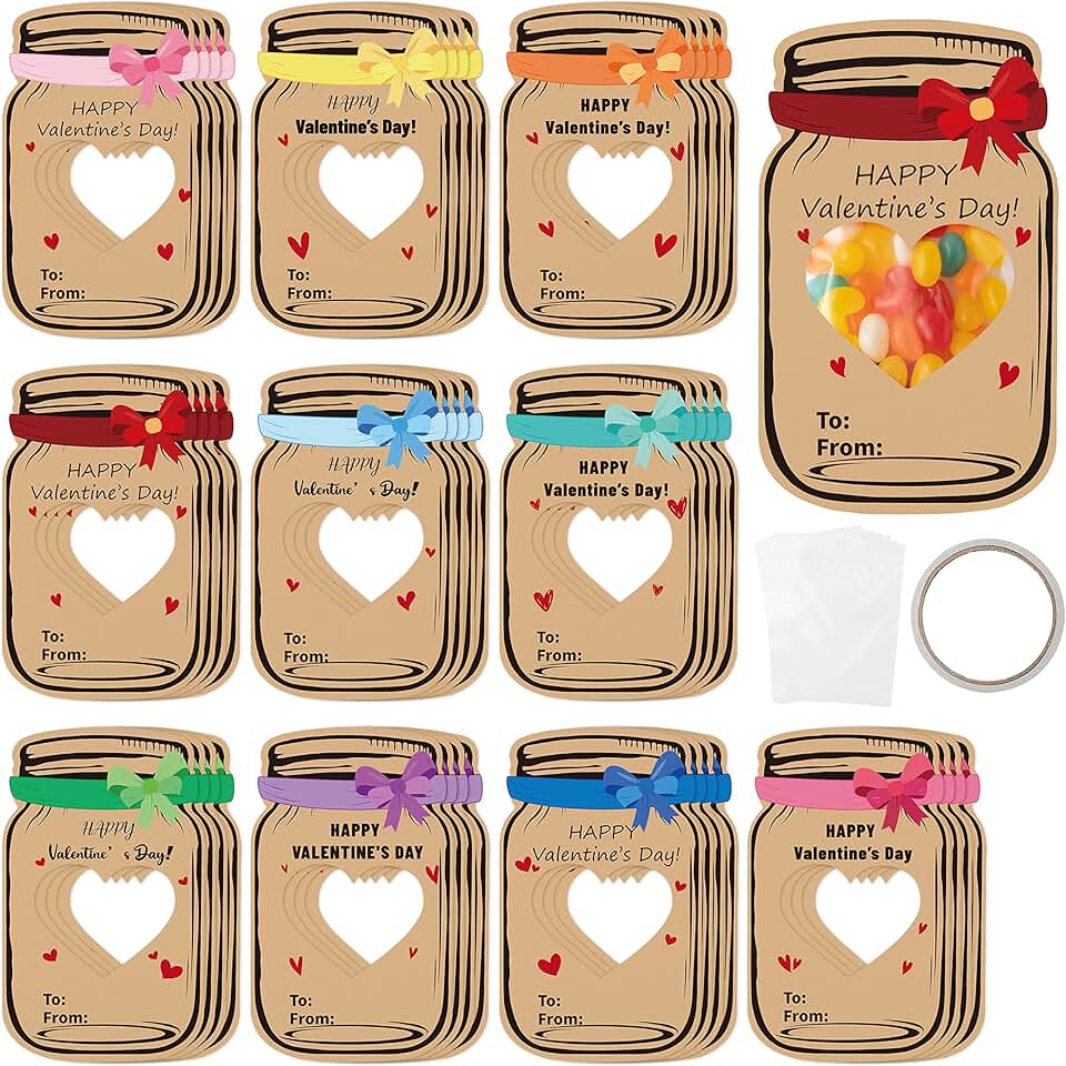 40 Valentine Gift Cards with Bows for Kids