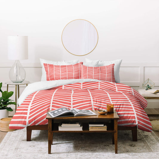 Cat Coquillette Herringbone Coral Duvet Cover Set, 88" x 88", Pillowcases: 30" x 20, Pink