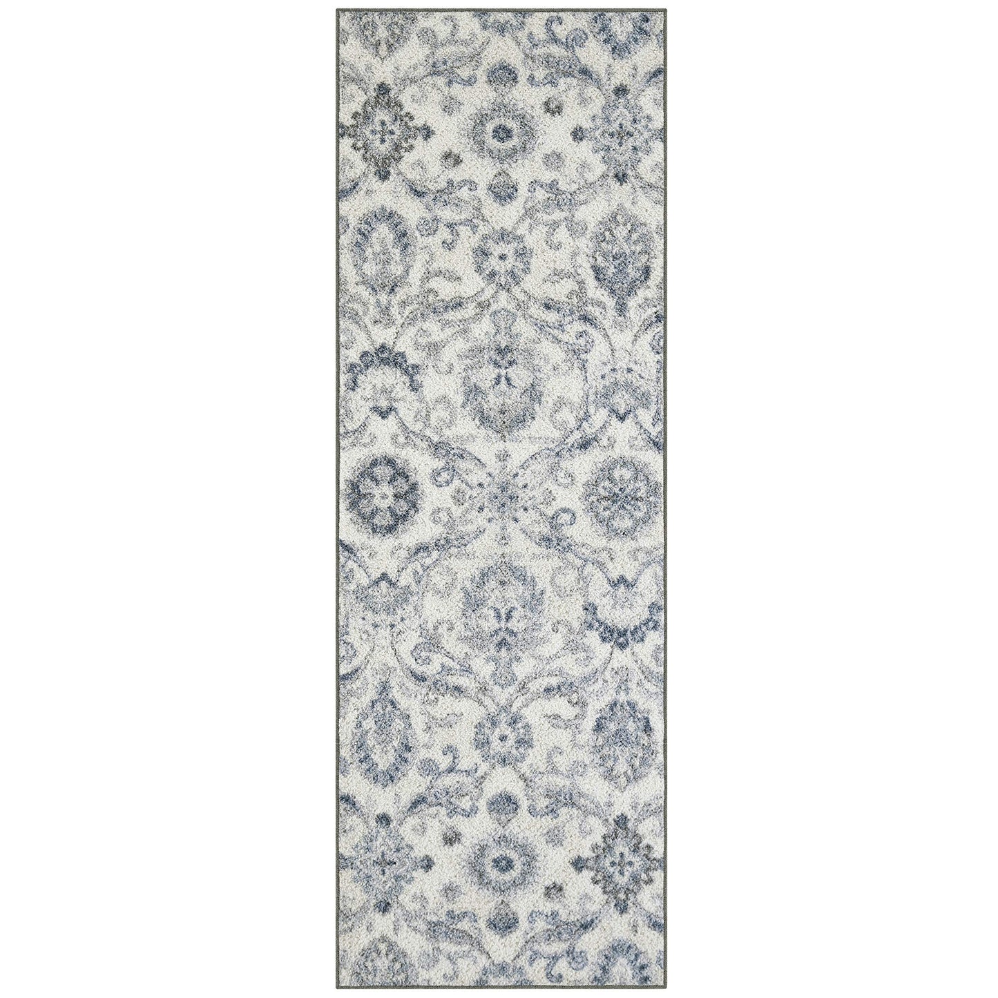 Blooming Damask Non Runner Rug For Hallway Entry Way Floor Carpet Made in USA], 2 x 6, Grey/Blue