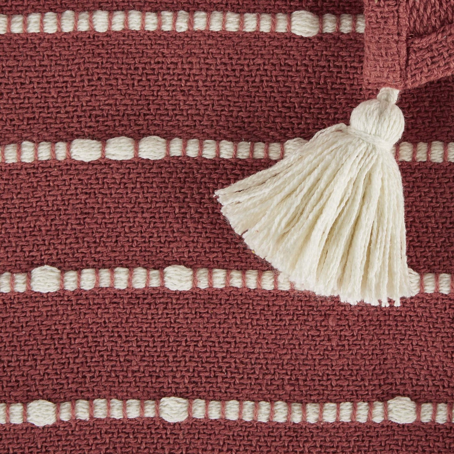 Striped Throw Cotton Slub, Hand-Tied Tels, 50x60, Clay  Off-White