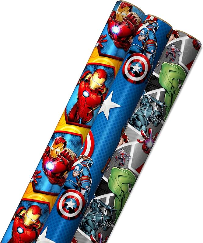 Avengers-themed wrapping paper, 3-pack, 60 sq ft