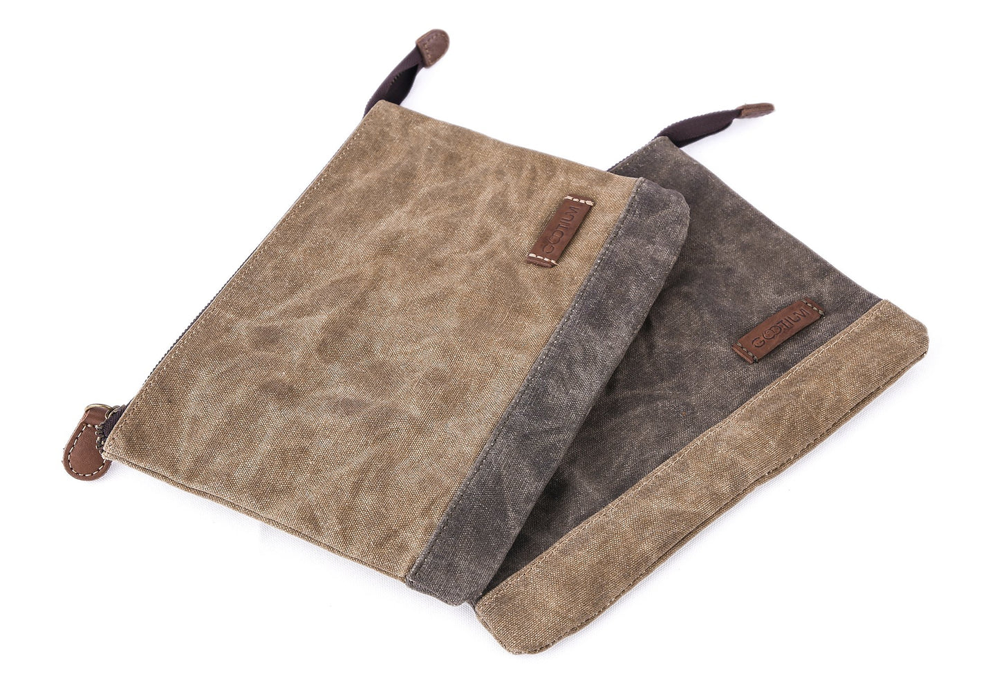 Waxed Canvas Zip Pouch Set for Makeup and Office Use