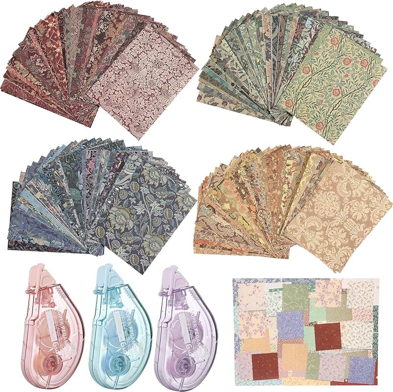 300 Pcs Vintage Floral and Textured Scrapbook Paper Set