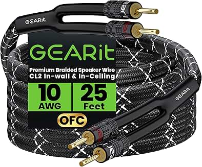 10 AWG Speaker Cable with Banana Plugs, 25 Feet