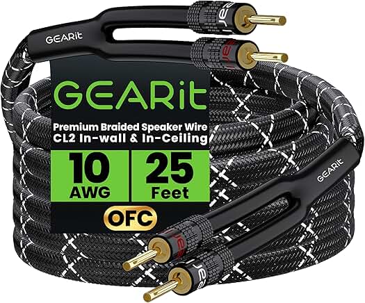 10 AWG Speaker Cable with Banana Plugs, 25 Feet