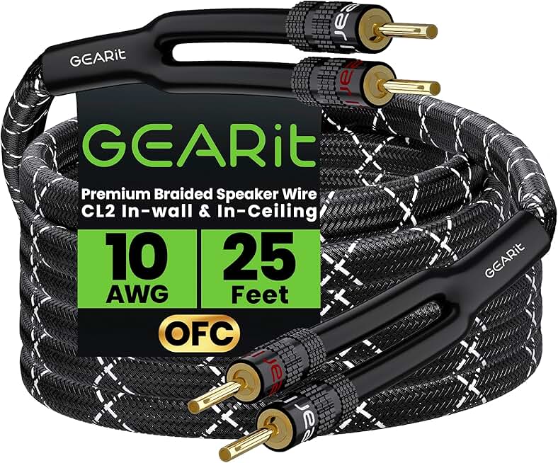 10 AWG Speaker Cable with Banana Plugs, 25 Feet