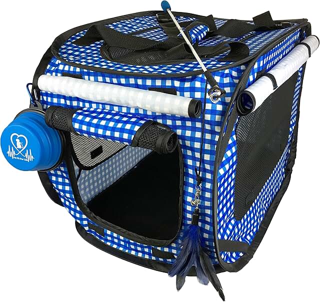 Medium Collapsible Cat Cage with Toy and Bowls
