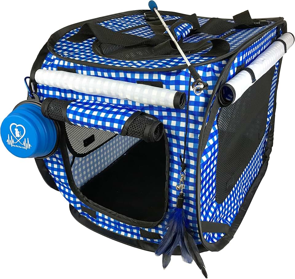 Medium Collapsible Cat Cage with Toy and Bowls