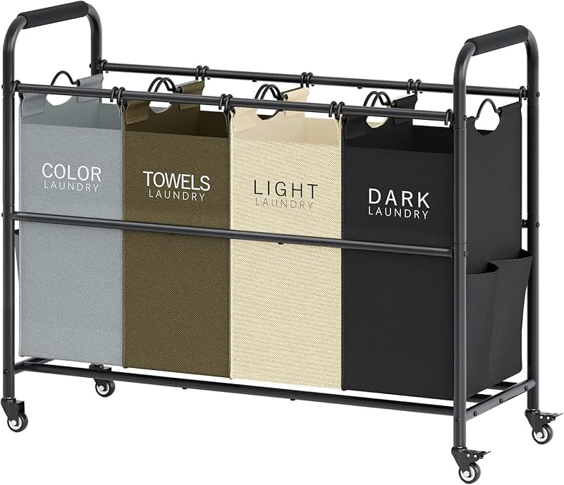 Four-Section Laundry Sorter with Lockable Wheels