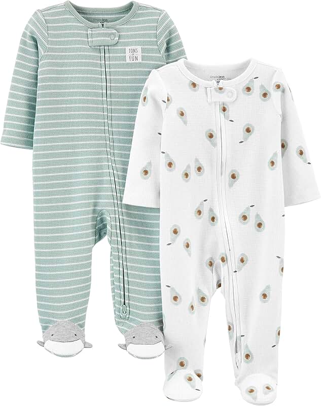 Unisex Baby 2-Way Zip Thermal Footed Sleep and Play Pack of 2